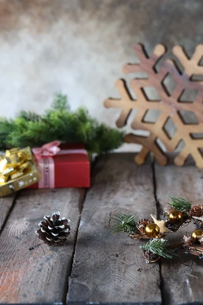 Weihnachten Holz Hintergrund Kopieren Raum — Stockfoto