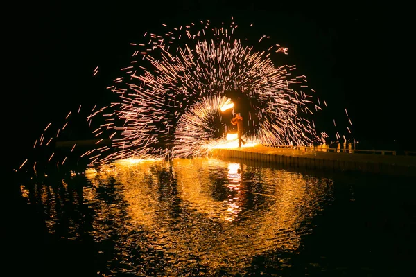 Espectáculo Fuego Increíble Noche Fiesta Bodas — Foto de Stock