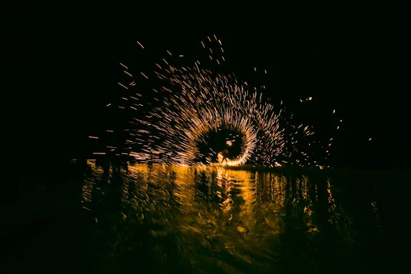 Espectáculo Fuego Increíble Noche Fiesta Bodas — Foto de Stock