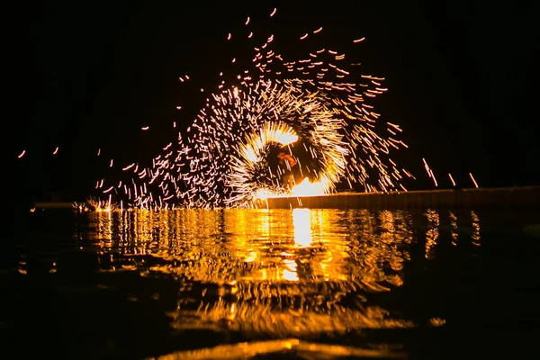 Espectáculo Fuego Increíble Noche Fiesta Bodas — Foto de Stock