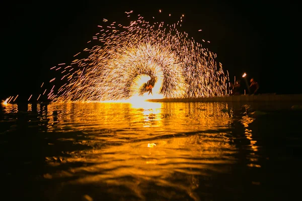 Espectáculo Fuego Increíble Noche Fiesta Bodas — Foto de Stock