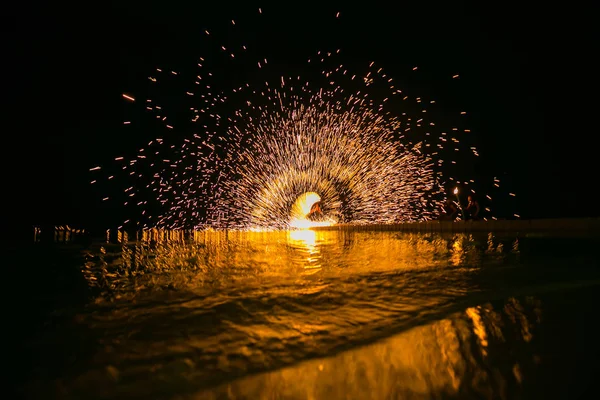 Espectáculo Fuego Increíble Noche Fiesta Bodas — Foto de Stock