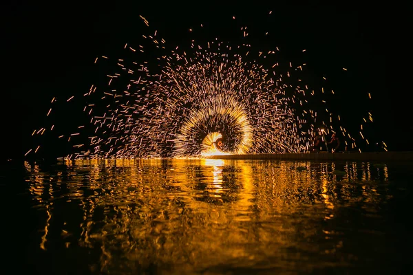 Espectáculo Fuego Increíble Noche Fiesta Bodas — Foto de Stock