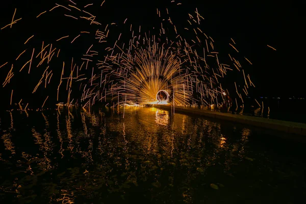 Espectáculo Fuego Increíble Noche Fiesta Bodas — Foto de Stock