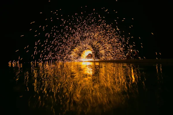 Espectáculo Fuego Increíble Noche Fiesta Bodas — Foto de Stock