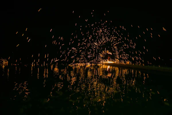 Espectáculo Fuego Increíble Noche Fiesta Bodas — Foto de Stock