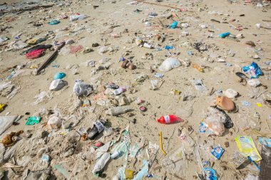 Koh Samui, Tayland - 22 Nisan: Çöp koh Samui, Tayland plajda