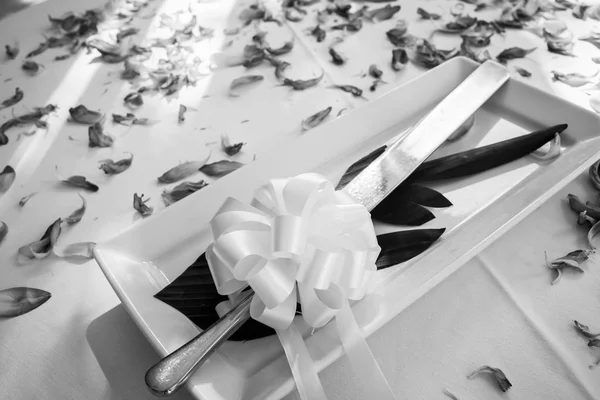 Свадебный Торт Нож Свадебной Церемонии Таиланд Black White — стоковое фото