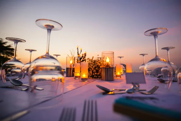 Romantische Instellen Diner Instellen Het Strand Selactive Focus — Stockfoto