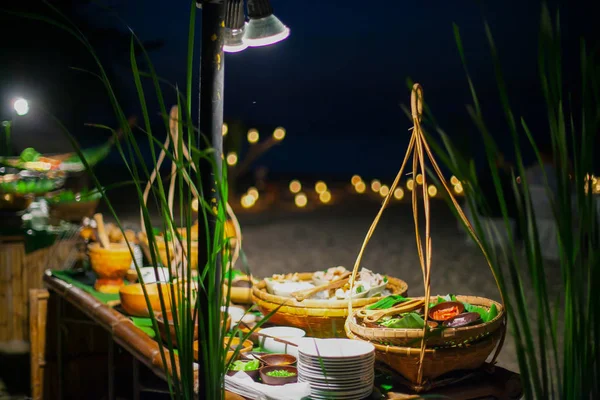 Romantische Instellen Diner Instellen Het Strand Selactive Focus — Stockfoto