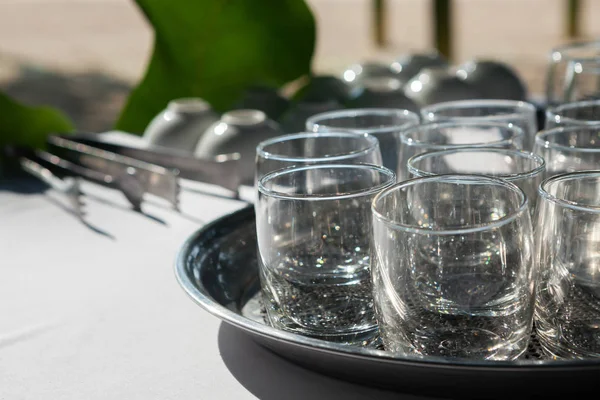 Empty Glasses Composition Table Celebration Outdoor — Stock Photo, Image