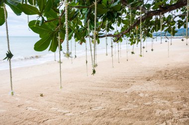 Sahildeki bir düğün töreninde çiçek aranjmanı..