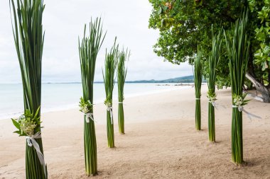 Sahildeki bir düğün töreninde çiçek aranjmanı..