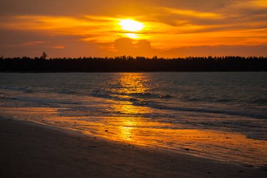 Plajda tropik gün batımı. 