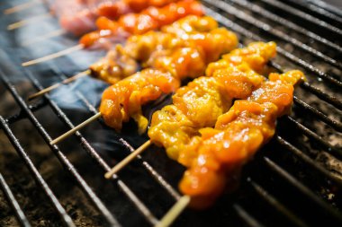 Izgarada kızarmış tavuk satay. .