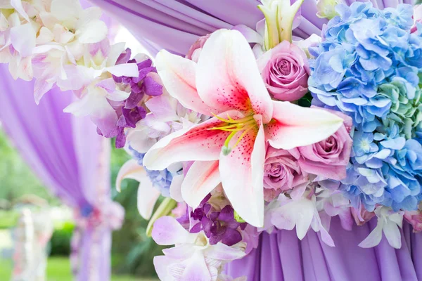 stock image Floral arrangement at a wedding ceremony in Thailand.