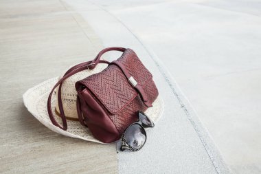 Kadınların yaz tatili aksesuarları, yaz tatili konsepti..