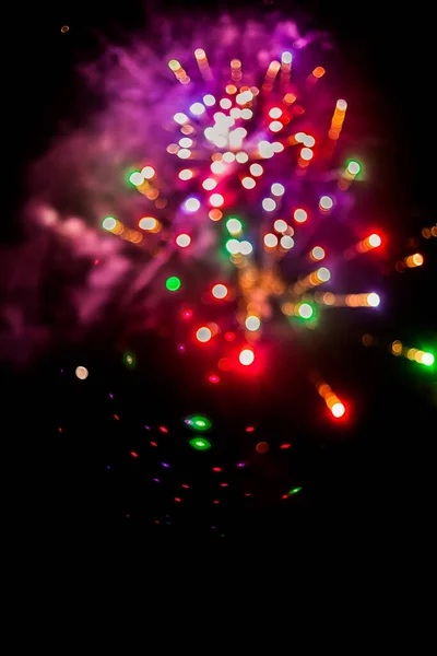 Colorful Fireworks Bokeh Blur Dark Background — Stock Photo, Image