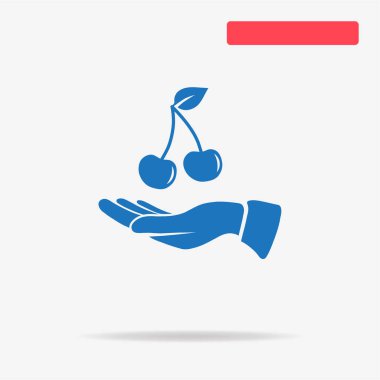 Kiraz ve el simgesi. Vektör konsept illüstrasyon tasarımı için.