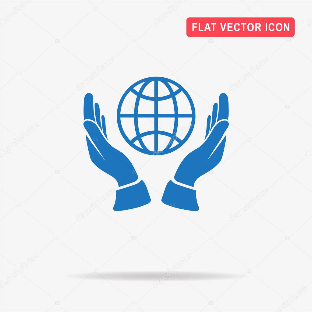 Globe and hands icon. Vector concept illustration for design.