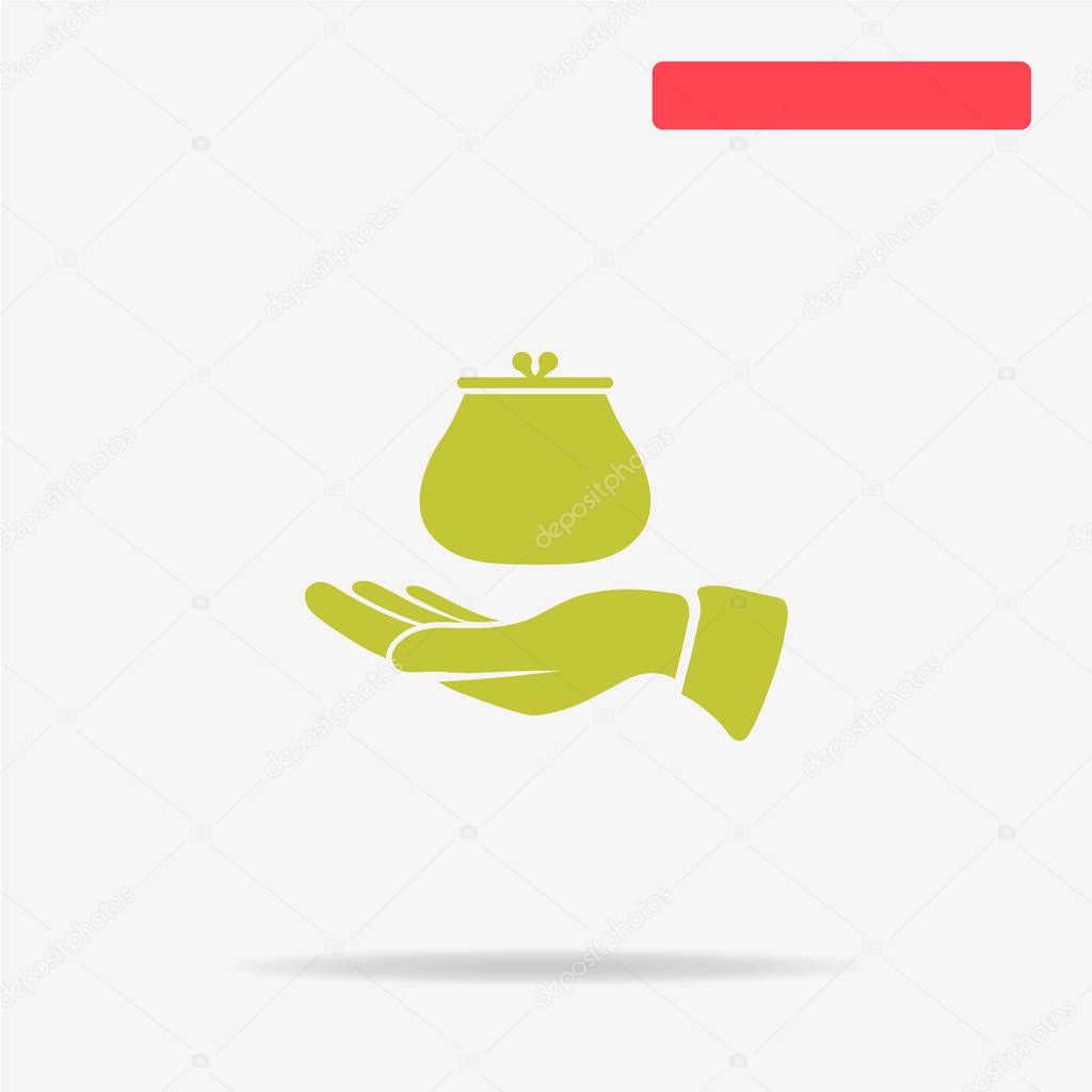 Money purse and hand icon. Vector concept illustration for design.