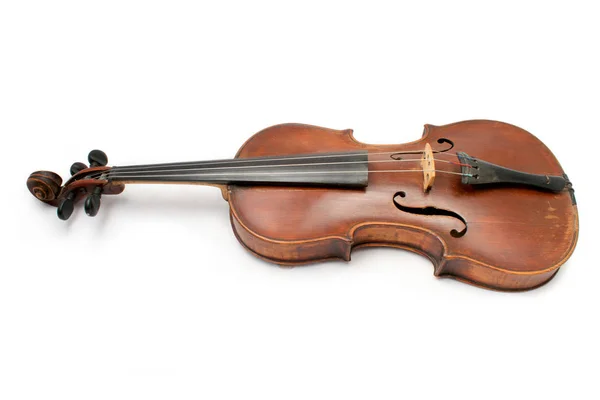 Gammal Violin Isolerad Vit Bakgrund — Stockfoto