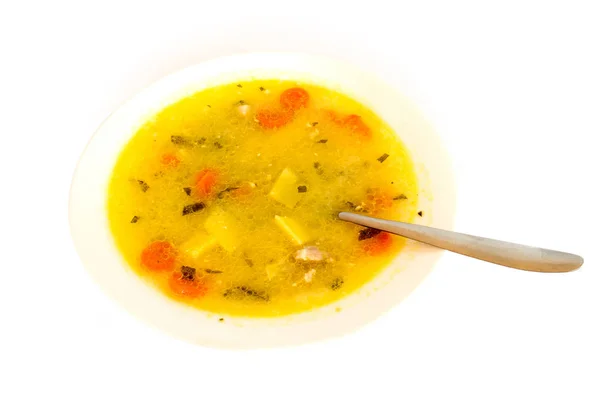 Served Traditional Soup White Background — Stock Photo, Image