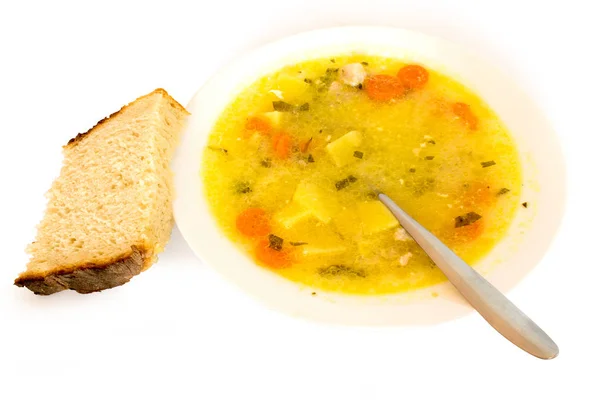 Served Traditional Soup White Background — Stock fotografie