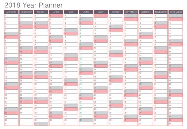 2018 yıl planlayıcısı - vektör çizim