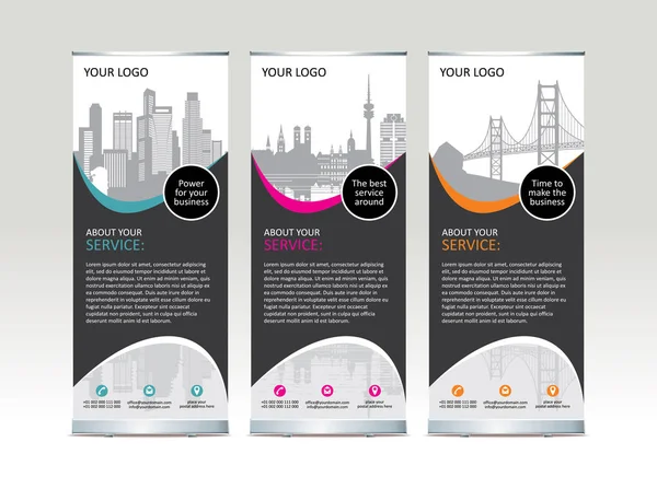 Rulla Upp Banner Stand Malldesign Vektorillustration — Stock vektor