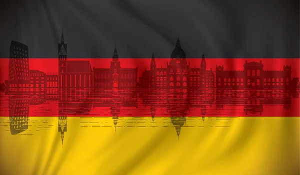 Flagge Deutschlands mit hannoverscher Skyline — Stockvektor