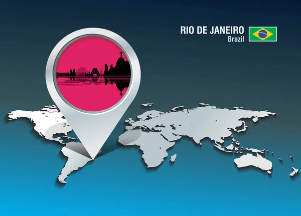 Mapa pino com horizonte do Rio de Janeiro —  Vetores de Stock