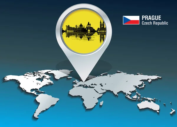 Map pin with Prague Skyline — Stock Vector