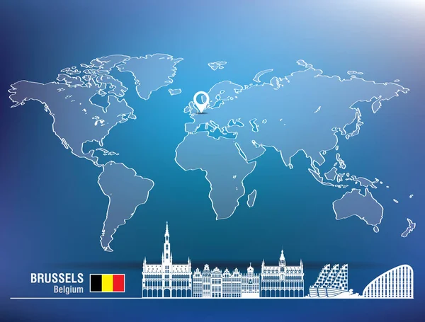 Harita iğne ile Brüksel manzarası — Stok Vektör