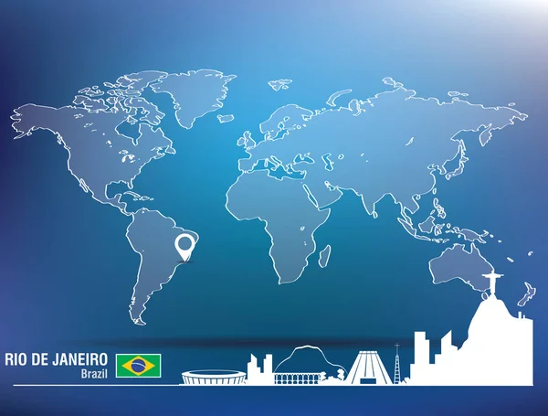Mappa pin con Rio de Janeiro skyline — Vettoriale Stock