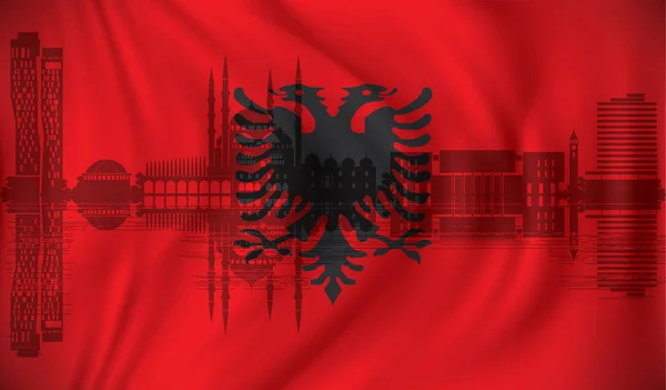 Vlag van Albanië met Tirana skyline — Stockvector