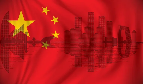 Bandiera della Cina con skyline di Pechino — Vettoriale Stock