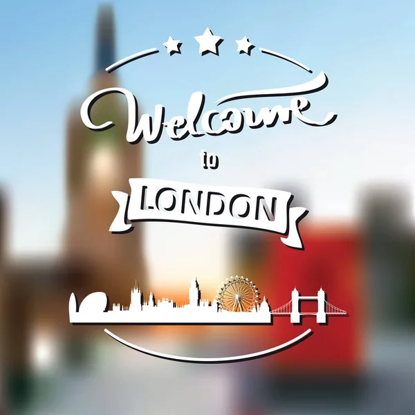 Etiqueta Turística Con Horizonte Texto Bienvenido Londres Vector — Archivo Imágenes Vectoriales