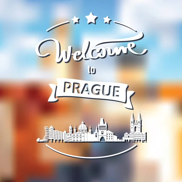 Etiqueta Turística Con Horizonte Texto Bienvenido Praga Vector — Archivo Imágenes Vectoriales