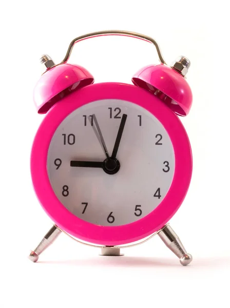 Relógio Alarme Rosa Isolado Fundo Branco — Fotografia de Stock