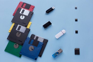 Dijital veri depolama cihazının evrimi. Disketler, flash sürücüler ve küçük bellek kartları.