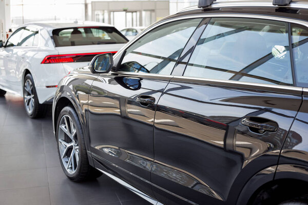 Russia, Izhevsk - September 11, 2019: New modern cars in the Audi showroom. Famous world brand.
