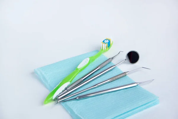 Groep Van Gereedschappen Accessoires Voor Tandheelkundige Behandeling Preventie Concept Van — Stockfoto