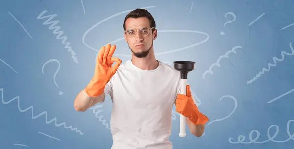 Swabber con guantes de goma naranja —  Fotos de Stock