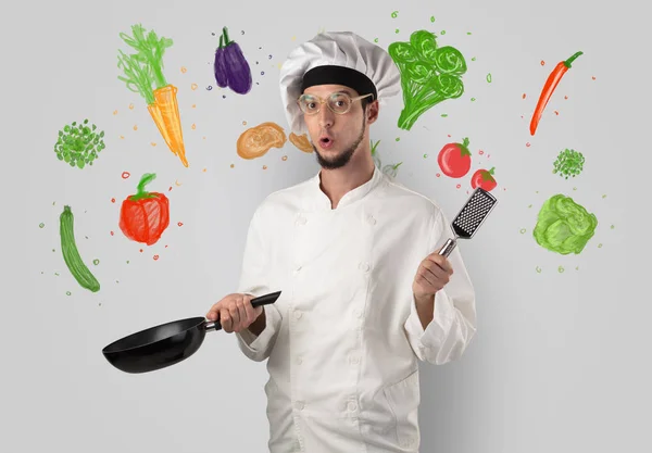 Koken met kleurrijke getekende groenten — Stockfoto