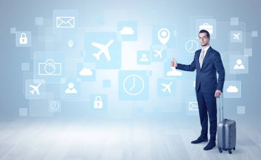 İşadamı sembolleri ile bir iş gezisi için yola