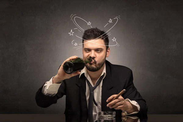 Drunk man at his office with doodle concept — Stock Photo, Image