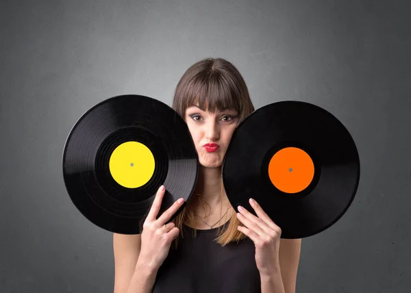 stock image Lady holding vinyl record