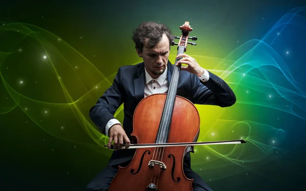 Cellist with colorful fabled concept — Stock Photo, Image