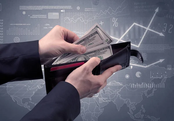 A mão de homem de negócios tira o dólar da carteira — Fotografia de Stock